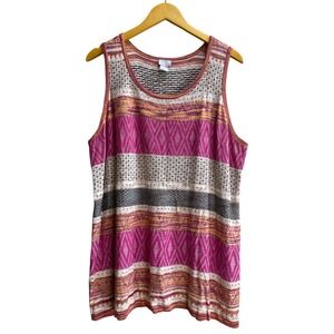 Chico's 4 Spacedye Tank Sweater Sleeveless Pink Geometric Diamond Knit XXL NWOT